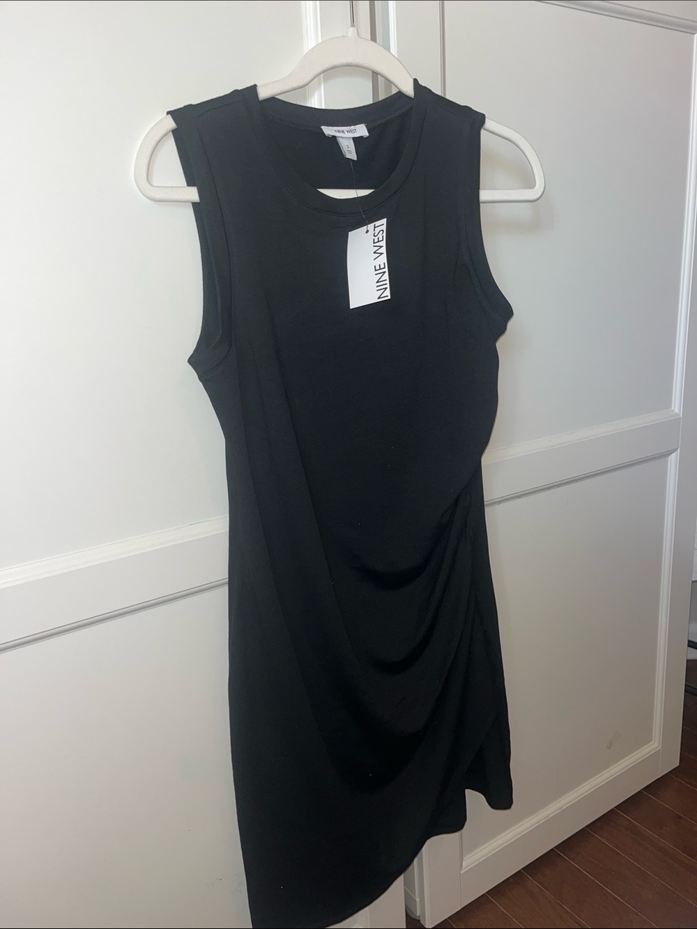Nine West Black Sleeveless Draped Midi Dress